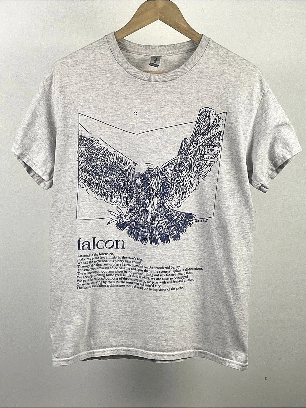 Vintage Walt Whitman "Song of Myself" Falcon Graphic Tee - Grey M/L